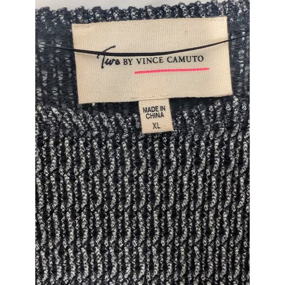 Two by VINCE CAMUTO black silver metallic Open Weave Hi Lo Sweater Futuristic - Picture 7 of 10
